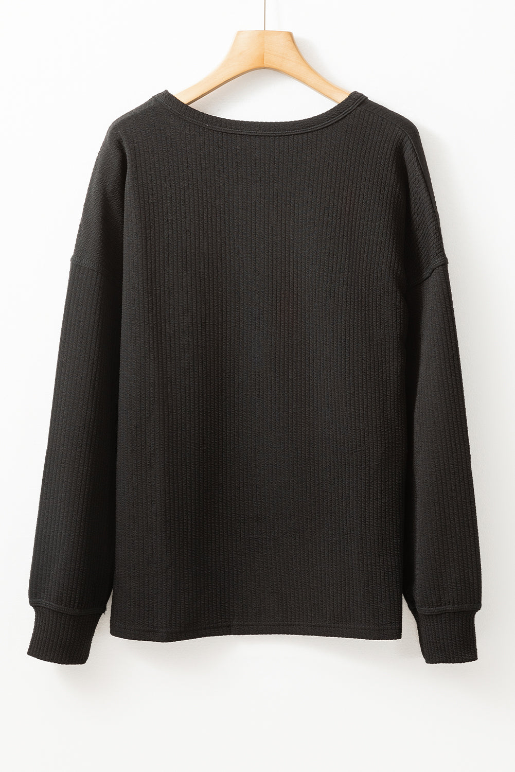 Apricot Solid Color Corded Drop Shoulder Long Sleeve Top