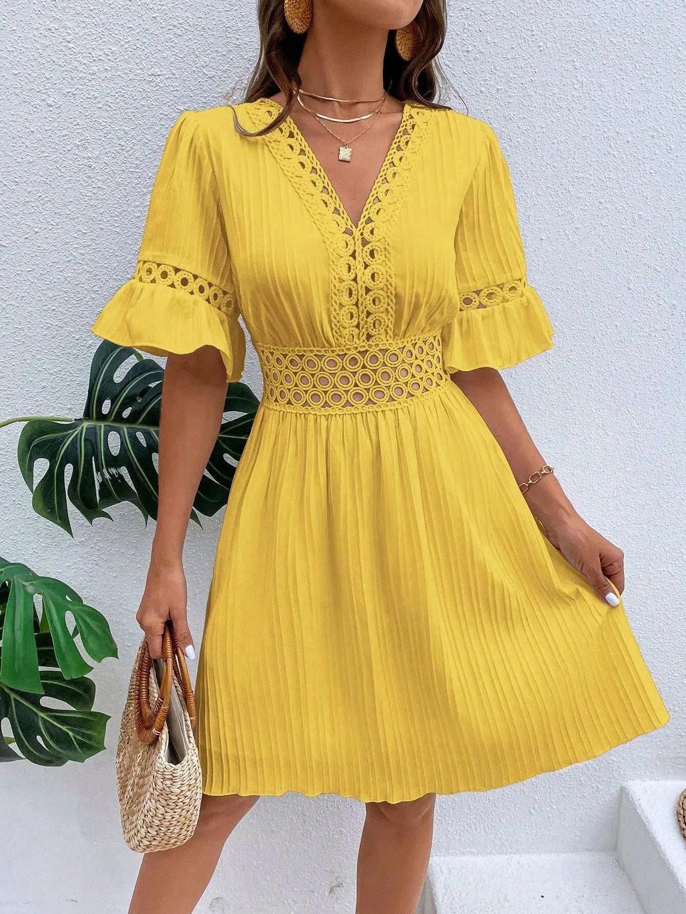 Bohemian White Women Dresses For 2025 Spring Sexy Casual Holiday Beach Solid Sundress Half Sleeve Fashion Hollow Female Clothing
