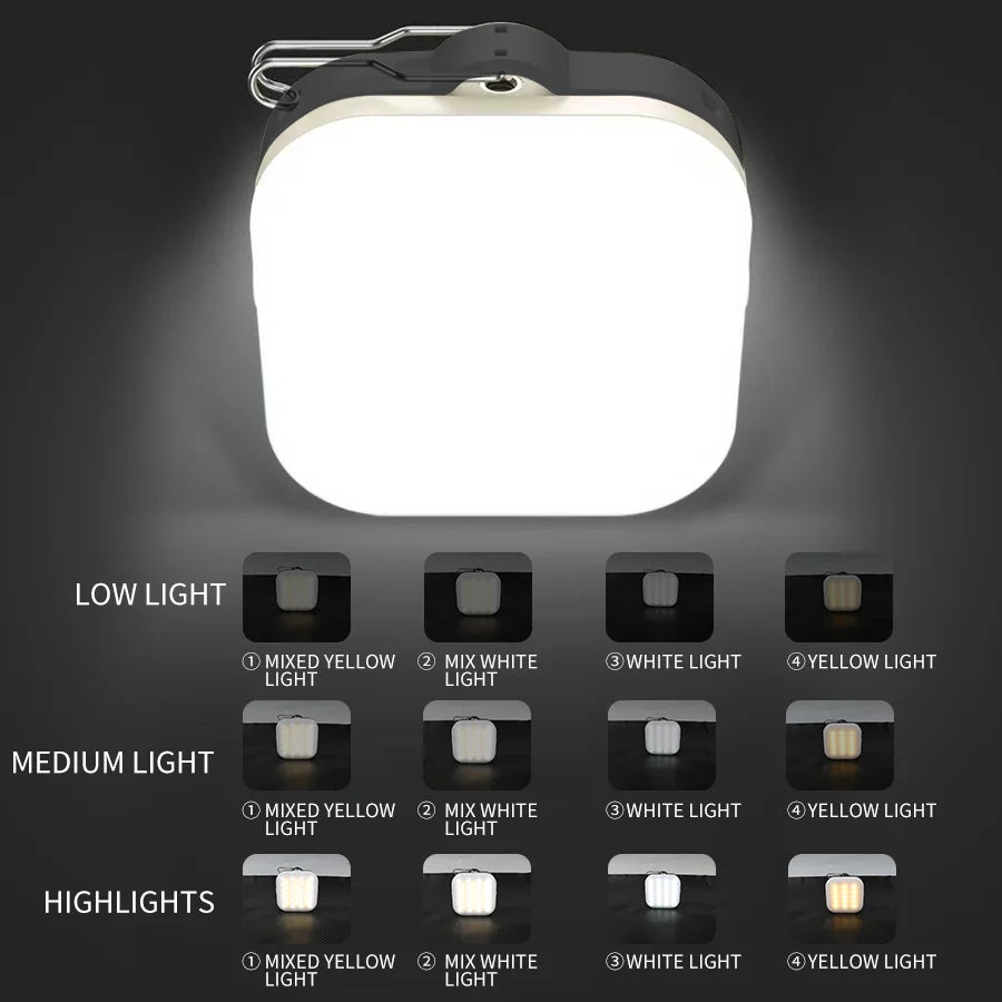 Mini Portable LED Light USB Rechargeable Pocket Lantern Outdoor Emergency Waterproof Tent Light Digital Display & Hook Design