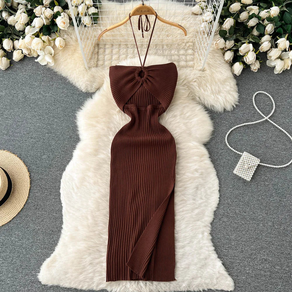 YuooMuoo Chic Fashion Sexy Package Hips Split Knitted Summer Dress Women Slim Elastic Bodycon Party Dress Streetwear Outfits