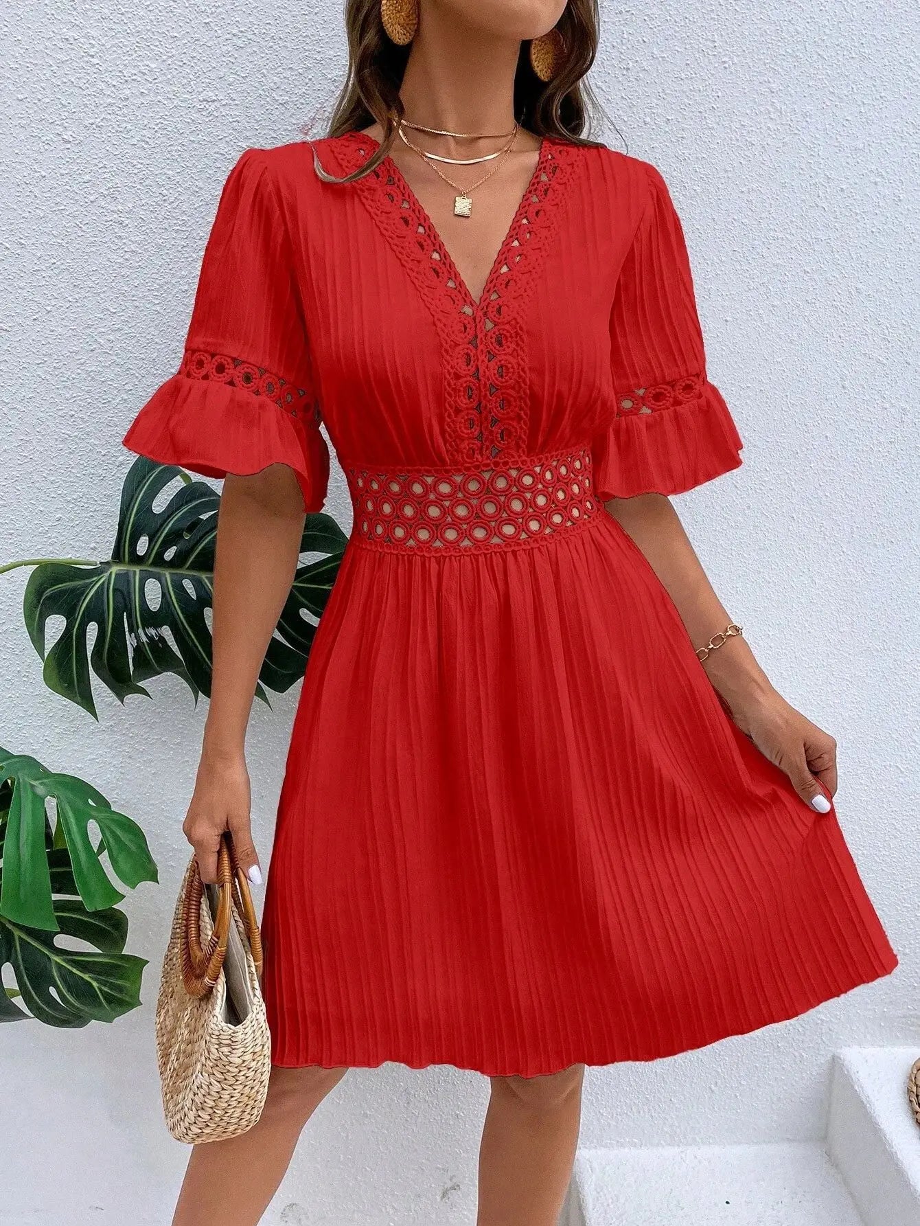 Bohemian White Women Dresses For 2025 Spring Sexy Casual Holiday Beach Solid Sundress Half Sleeve Fashion Hollow Female Clothing