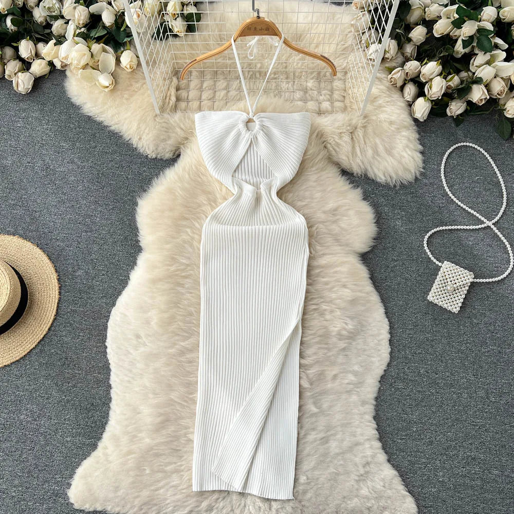 YuooMuoo Chic Fashion Sexy Package Hips Split Knitted Summer Dress Women Slim Elastic Bodycon Party Dress Streetwear Outfits
