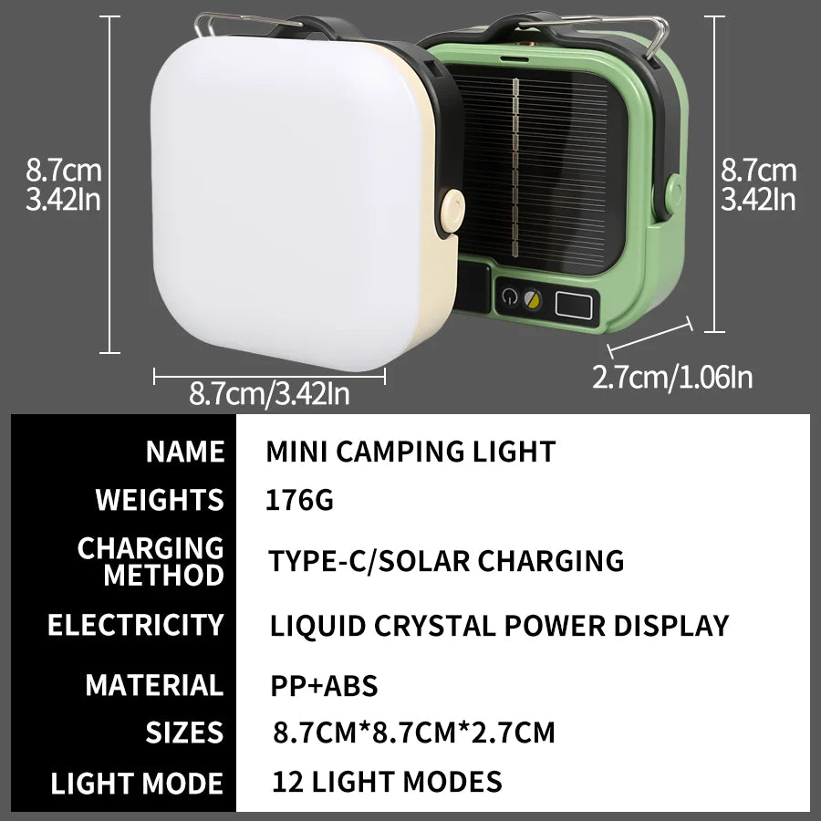 Mini Portable LED Light USB Rechargeable Pocket Lantern Outdoor Emergency Waterproof Tent Light Digital Display & Hook Design