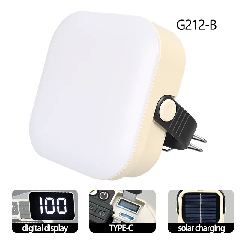 Mini Portable LED Light USB Rechargeable Pocket Lantern Outdoor Emergency Waterproof Tent Light Digital Display & Hook Design