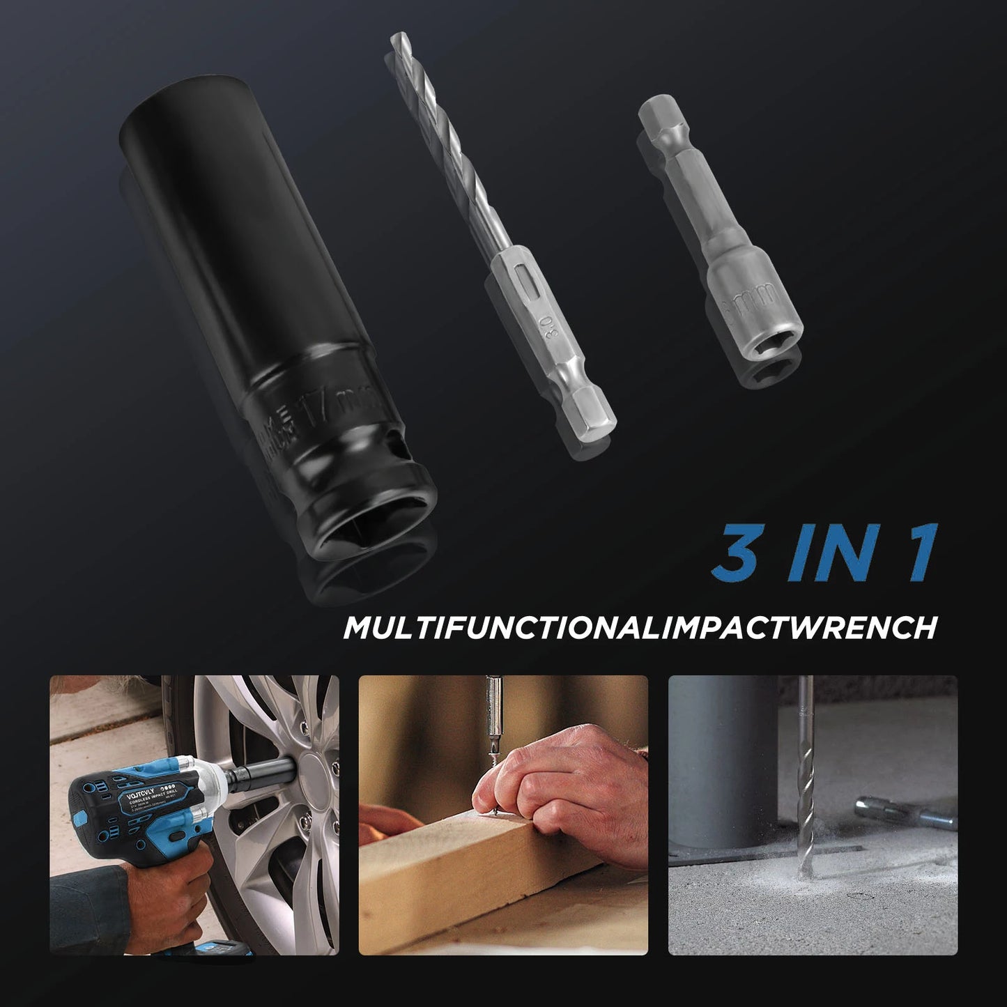 Brushless impact driver, 21V Cordless impact wrench 1/2 Inch, 2 × 4.0Ah impact drill tool set, 5 Sockets, 7 Drill, 6 Screws for