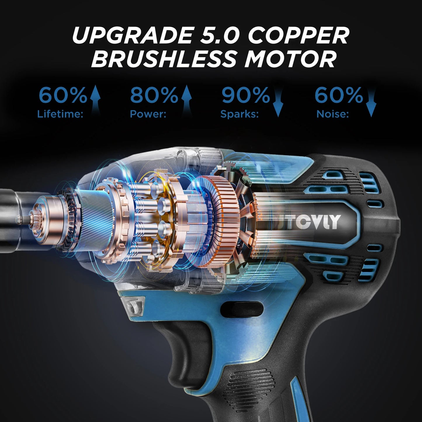 Brushless impact driver, 21V Cordless impact wrench 1/2 Inch, 2 × 4.0Ah impact drill tool set, 5 Sockets, 7 Drill, 6 Screws for