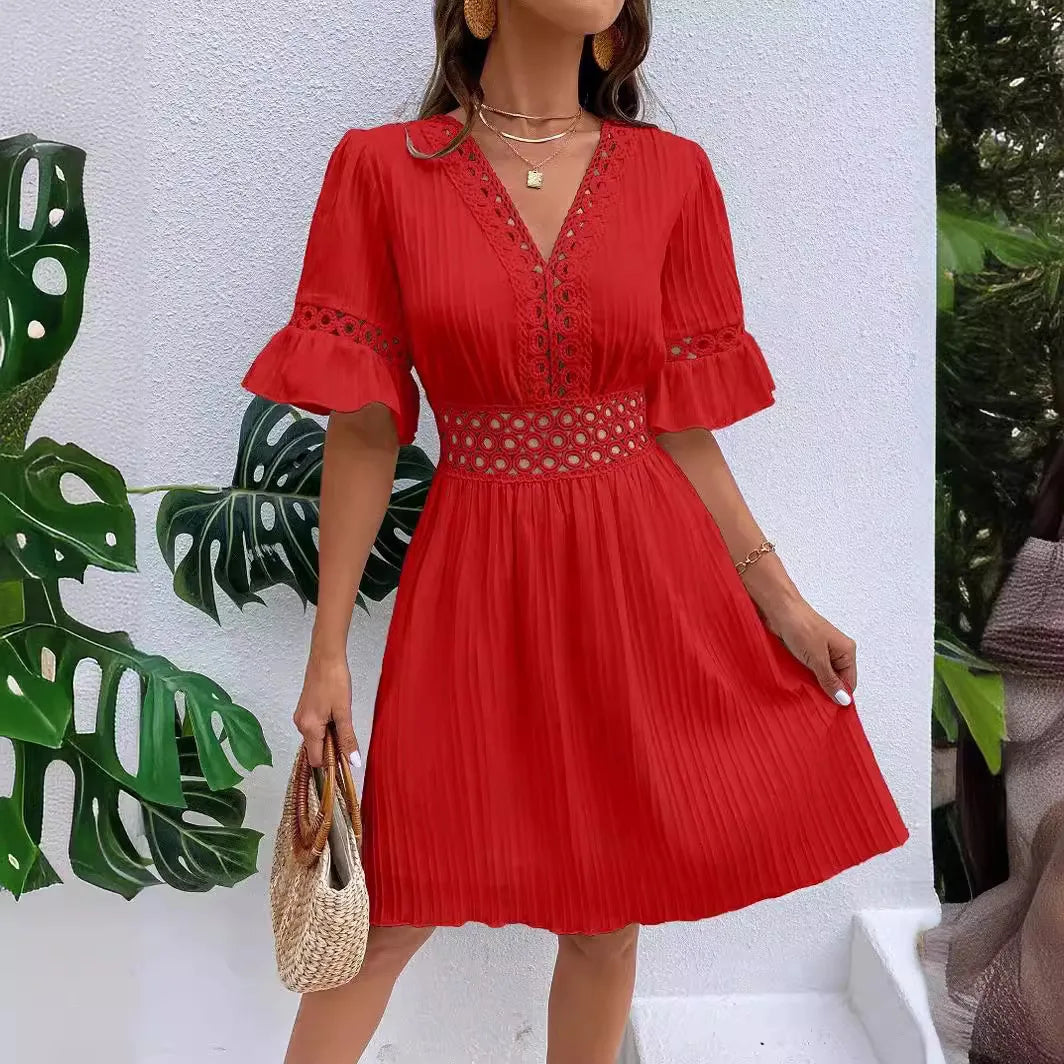 Bohemian White Women Dresses For 2025 Spring Sexy Casual Holiday Beach Solid Sundress Half Sleeve Fashion Hollow Female Clothing