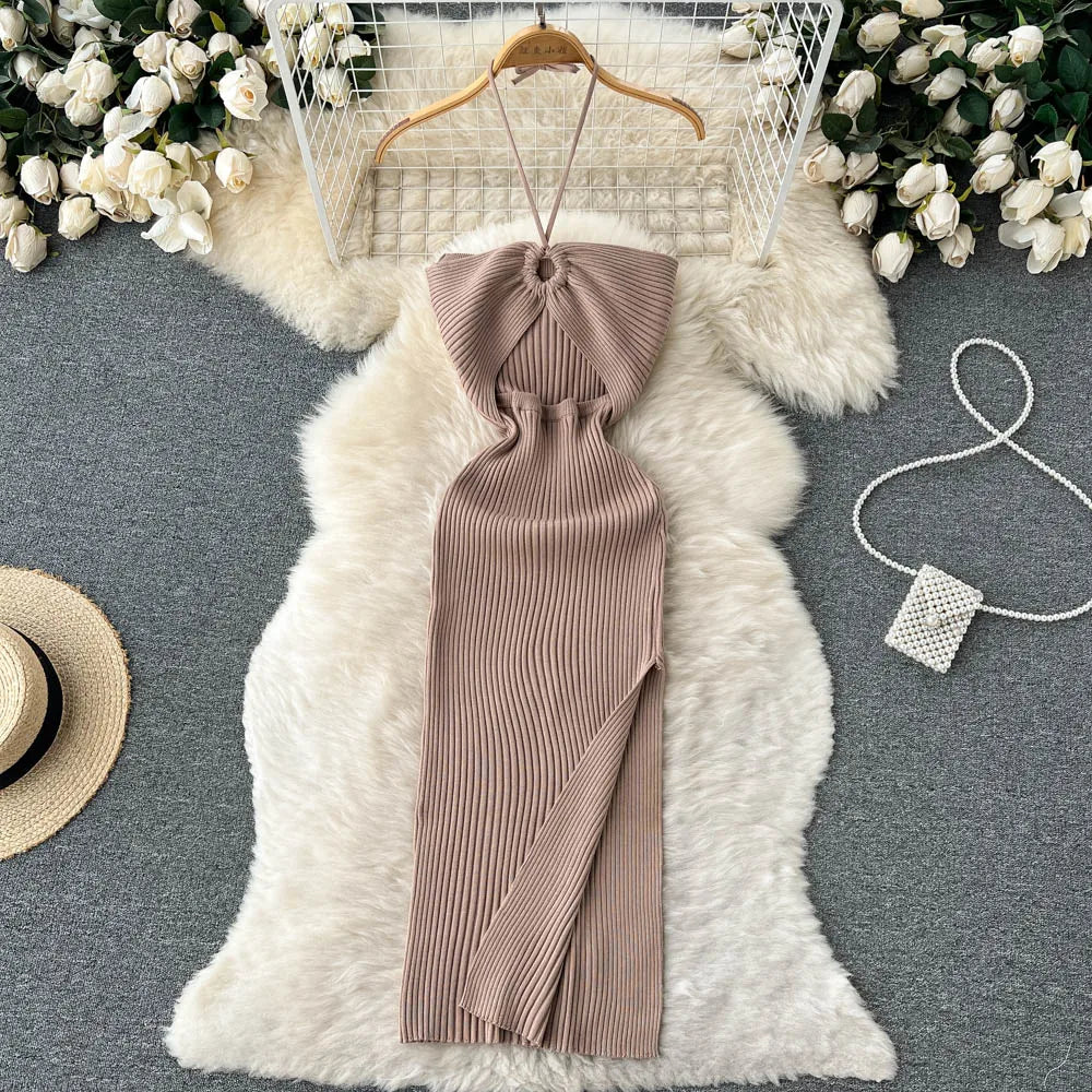 YuooMuoo Chic Fashion Sexy Package Hips Split Knitted Summer Dress Women Slim Elastic Bodycon Party Dress Streetwear Outfits