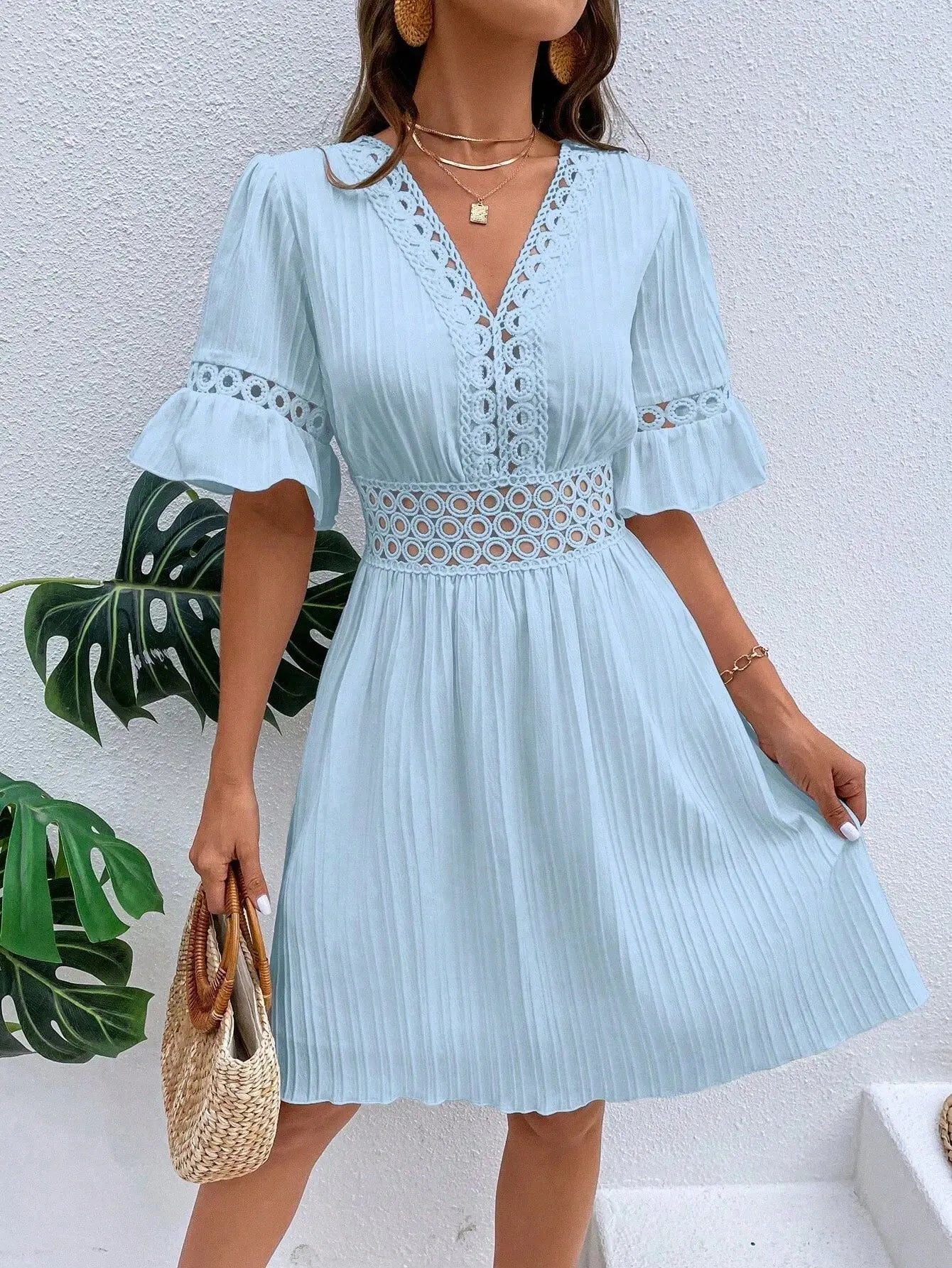 Bohemian White Women Dresses For 2025 Spring Sexy Casual Holiday Beach Solid Sundress Half Sleeve Fashion Hollow Female Clothing