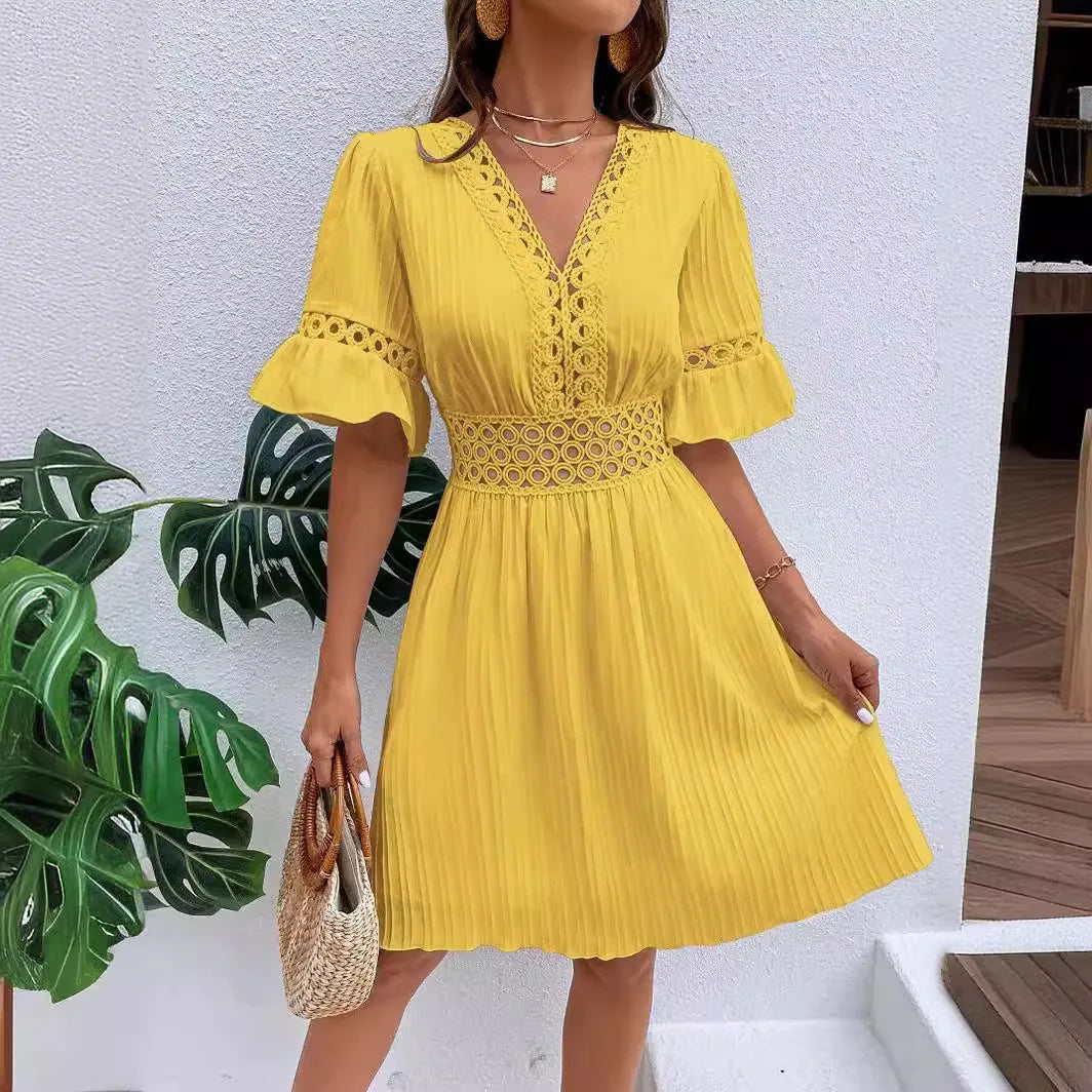 Bohemian White Women Dresses For 2025 Spring Sexy Casual Holiday Beach Solid Sundress Half Sleeve Fashion Hollow Female Clothing