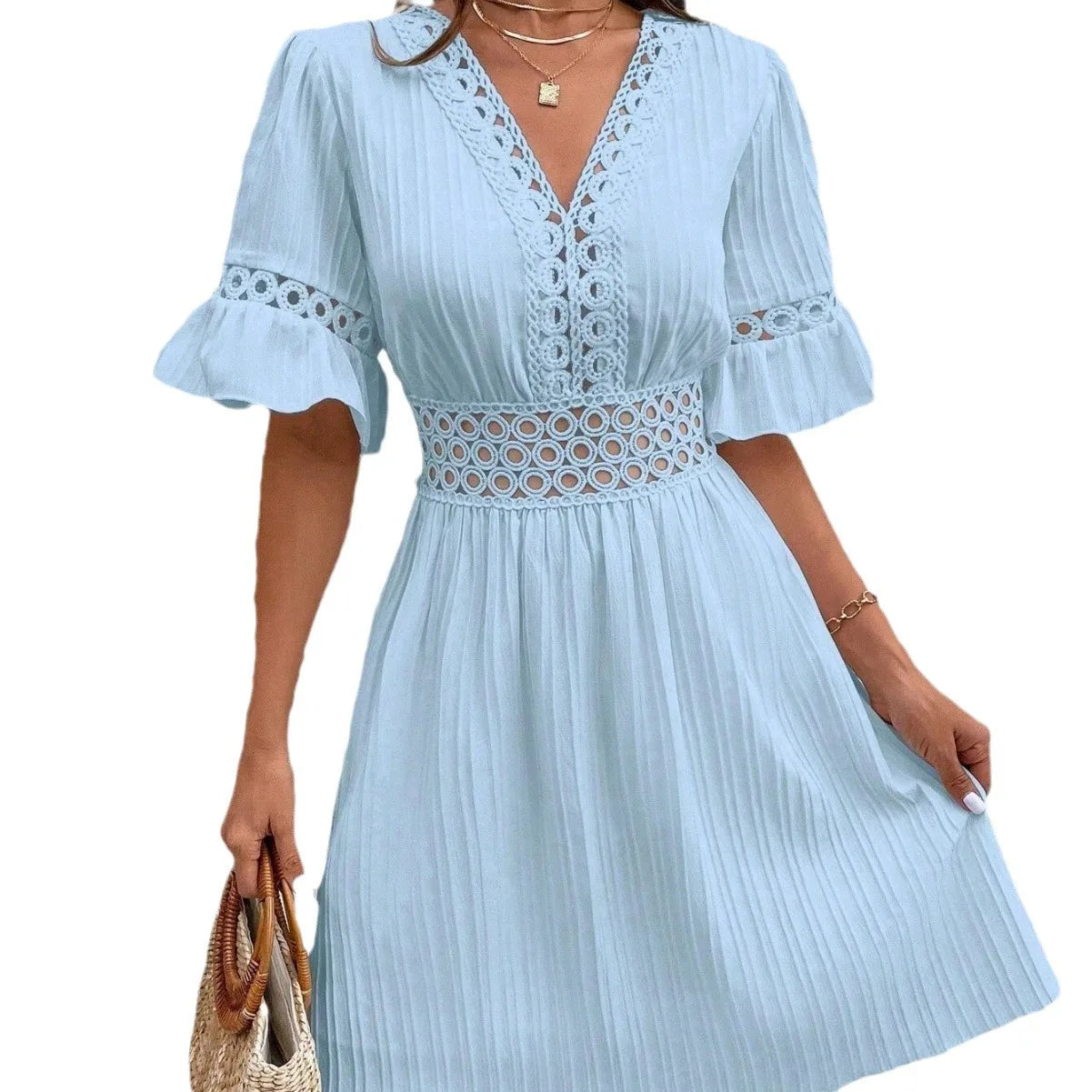 Bohemian White Women Dresses For 2025 Spring Sexy Casual Holiday Beach Solid Sundress Half Sleeve Fashion Hollow Female Clothing