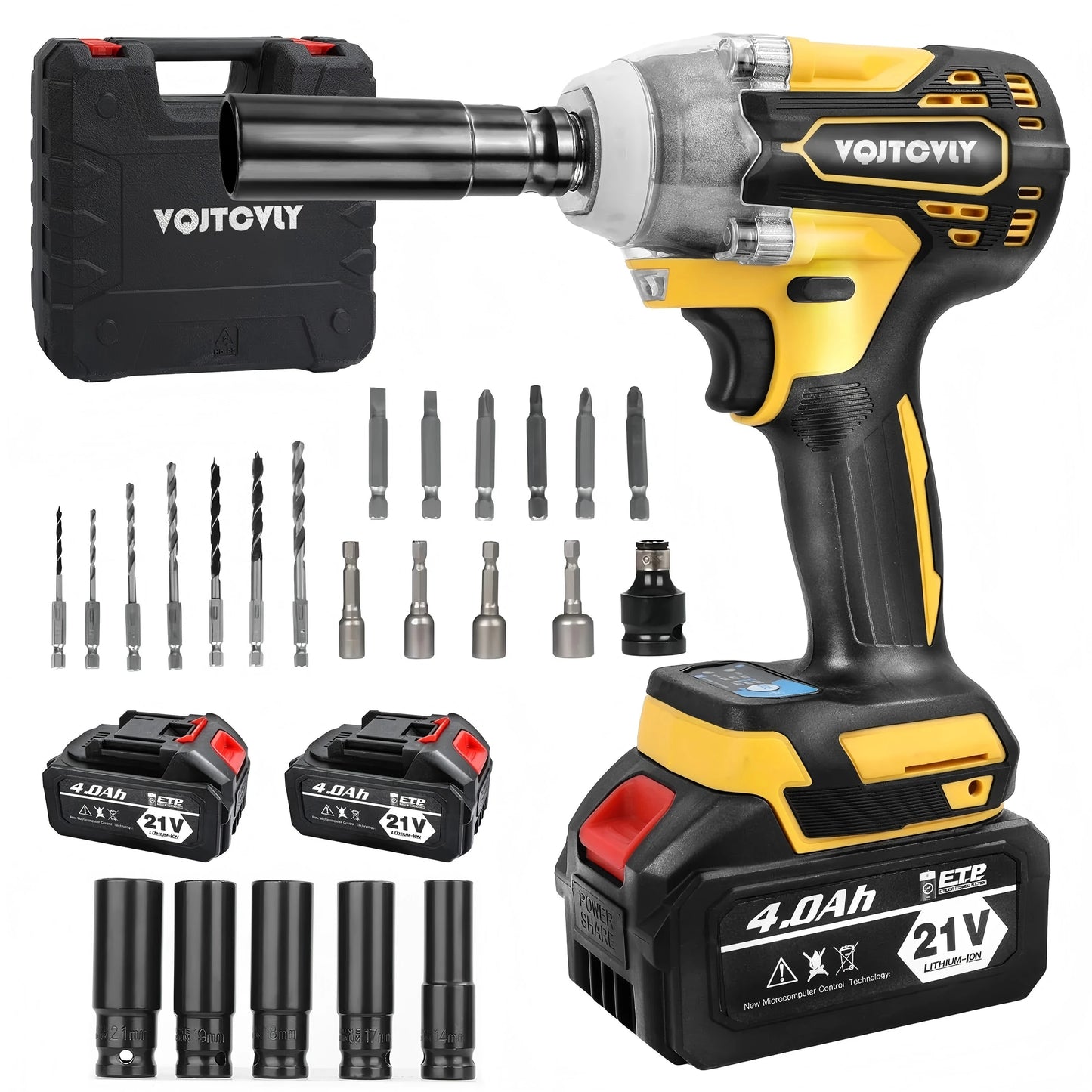 Brushless impact driver, 21V Cordless impact wrench 1/2 Inch, 2 × 4.0Ah impact drill tool set, 5 Sockets, 7 Drill, 6 Screws for