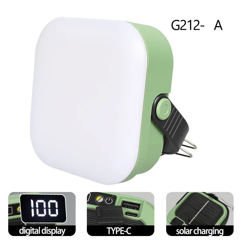 Mini Portable LED Light USB Rechargeable Pocket Lantern Outdoor Emergency Waterproof Tent Light Digital Display & Hook Design