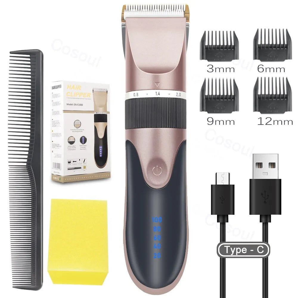 Professional Hair Clipper Electric Barber Hair Trimmers For Men Adults Kids Cordless Rechargeable Hair Cutter Machine Hair Trim
