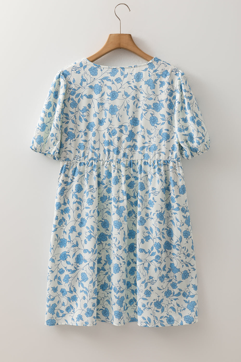 Sky Blue Leopard Contrast Bow Puff Sleeve Mini Dress