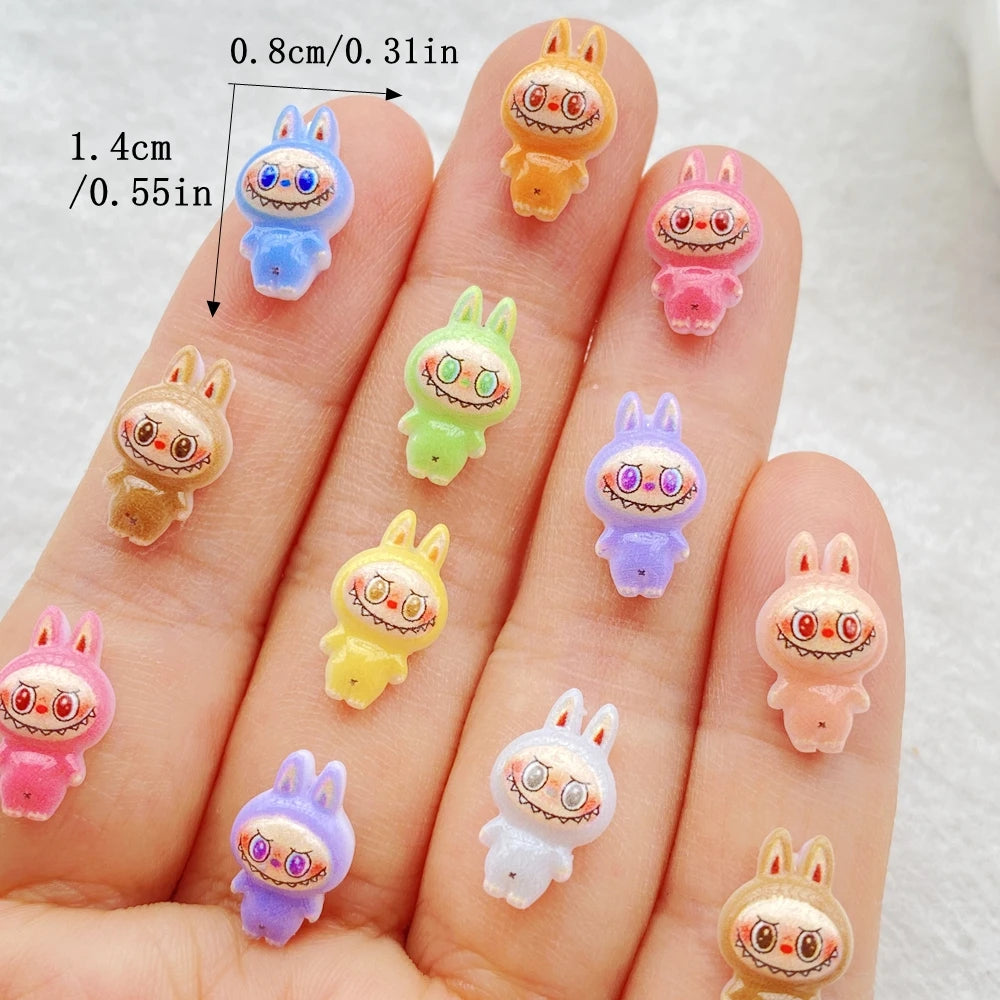 50pcs Resin Colorful Mini Cartoon Animal Rabbit Nail Art Flatback Rhinestone Figurines DIY Miniatures Scrapbook Decor Crafts