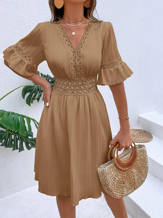 Bohemian White Women Dresses For 2025 Spring Sexy Casual Holiday Beach Solid Sundress Half Sleeve Fashion Hollow Female Clothing